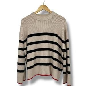 Zara Mock Neck Striped Oversized Rib-knit Sweater Women's M Cream Black